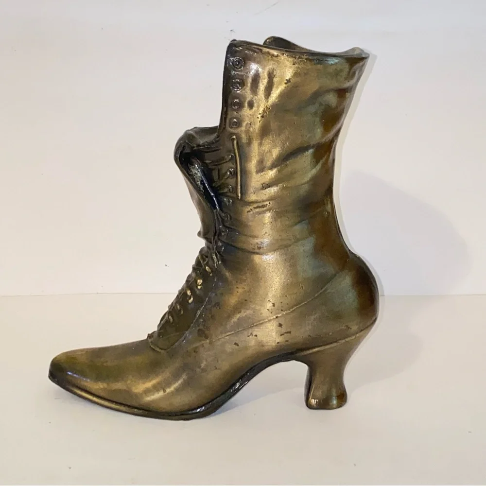 Vintage Cast Bronze Victorian Boot Planter - Picture 5 of 13